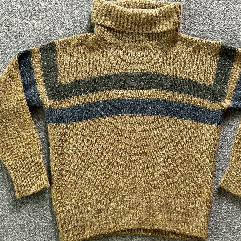 Vintage Renel Boutique Women's Turtleneck Sweater Brown Forest Green Stripe Knit